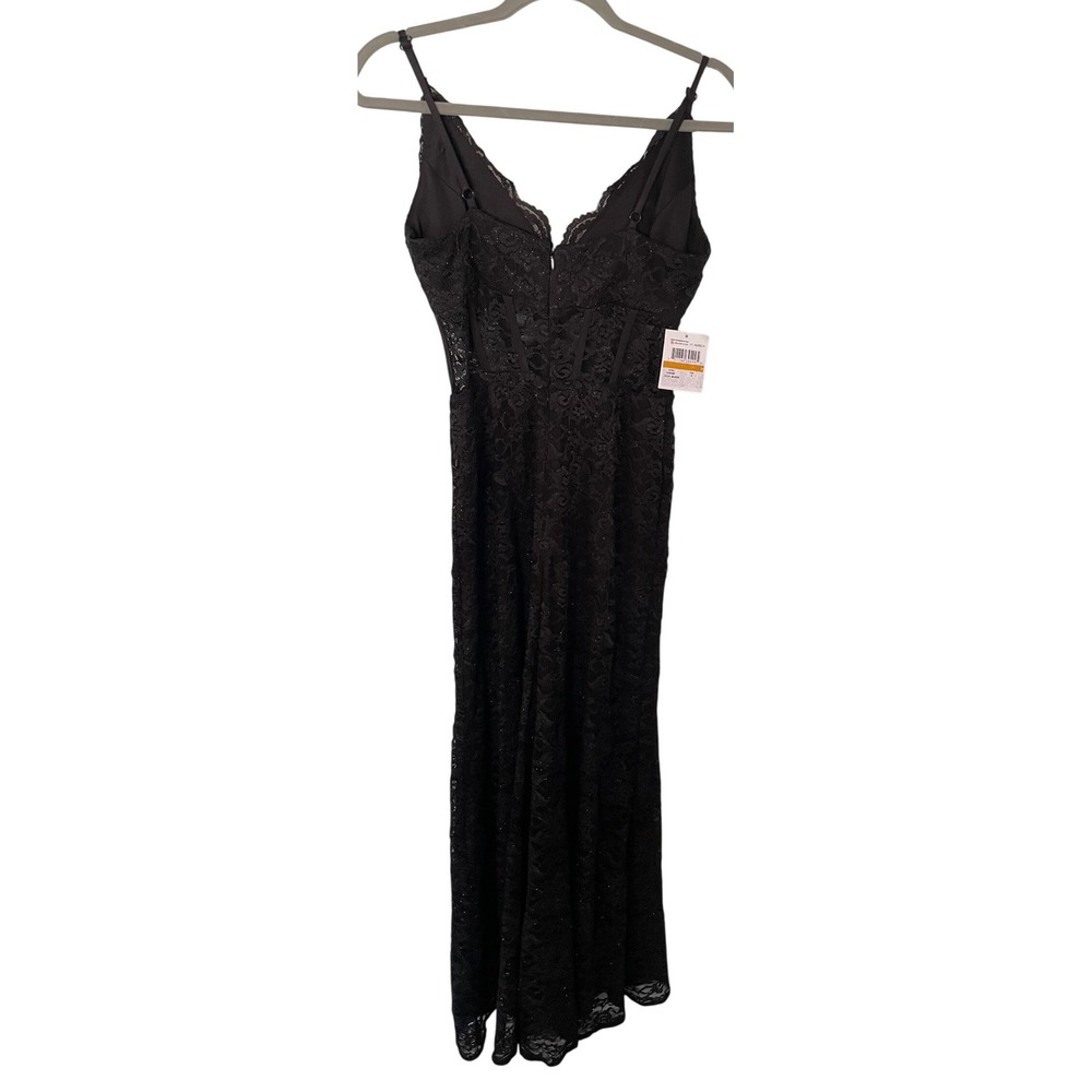 Morgan & Co Black Glitter Lace Corset Gown Maxi Dress Size 3 Slit Formal - Picture 4 of 7